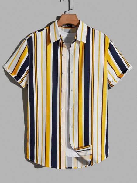 men collared cuffed striped shirt v0lt#, White;black