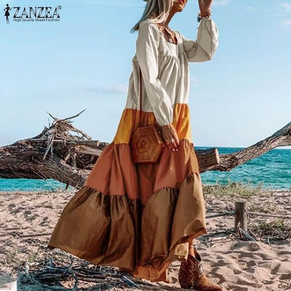 autumn women's bohemian elegant long maxi dress zanzea lapel patckwork ruffle vestidos female casual puff sleeves robe plus size1, Black;gray
autumn women's bohemian elegant long maxi dress zanzea lapel patckwork ruffle vestidos female casual puff sleeves robe plus size1, Black;gray