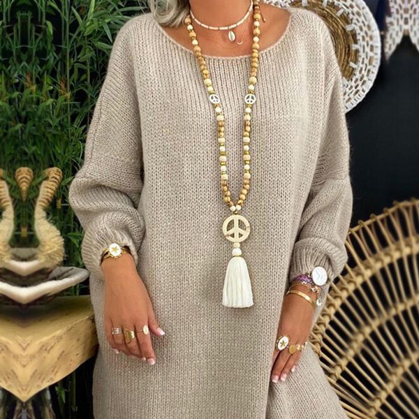 new autumn and winter sweater chain pendant handmade wooden bead tassel and peace charm pendant, Silver
new autumn and winter sweater chain pendant handmade wooden bead tassel and peace charm pendant, Silver