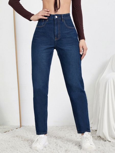 high waist straight leg jeans s74y#, Blue