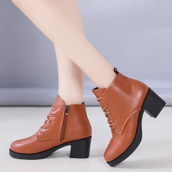 women's boots autumn winter fashion leathe short ankle boots lace up zipper thick heels women's leather zapatos de mujer, Black
women's boots autumn winter fashion leathe short ankle boots lace up zipper thick heels women's leather zapatos de mujer, Black