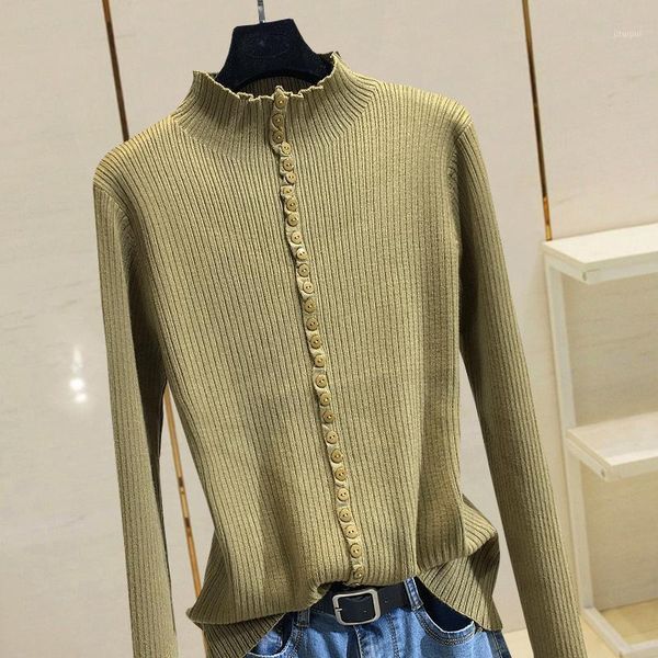 2020 new high neck button sweater women's slim long-sleeved trend 11221, White;black
2020 new high neck button sweater women's slim long-sleeved trend 11221, White;black