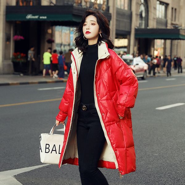 boutique korean down jacket new medium long thick warm and bright face standing collar over knee women's coat, Black
boutique korean down jacket new medium long thick warm and bright face standing collar over knee women's coat, Black