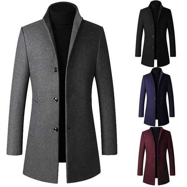 men mid-length slim-fit woolen coat with stand-collar solid color casual for jacket style kg-1312, Black;brown
men mid-length slim-fit woolen coat with stand-collar solid color casual for jacket style kg-1312, Black;brown