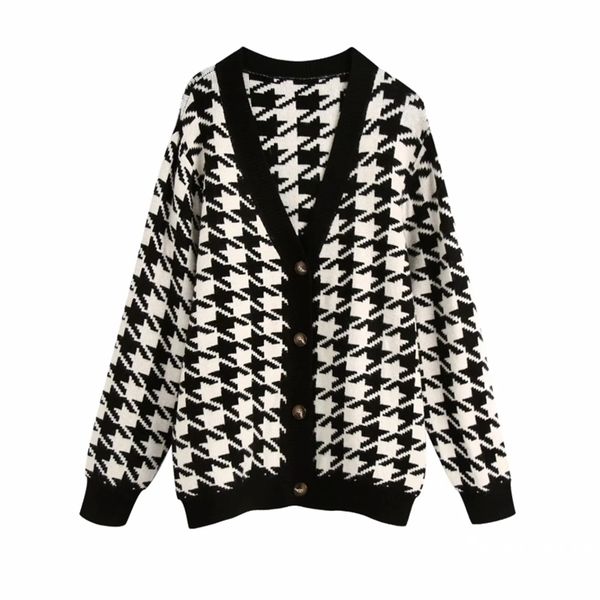 women houndstooth knitting loose sweater casual femme v-neck long sleeve pullover high street lady loose sw899 201224, White;black
women houndstooth knitting loose sweater casual femme v-neck long sleeve pullover high street lady loose sw899 201224, White;black