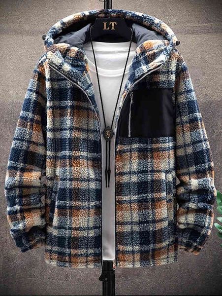 men's sweatshirts men plaid zip up teddy hooded jacket winter cotton coat loose jacket 220119, Black
men's sweatshirts men plaid zip up teddy hooded jacket winter cotton coat loose jacket 220119, Black