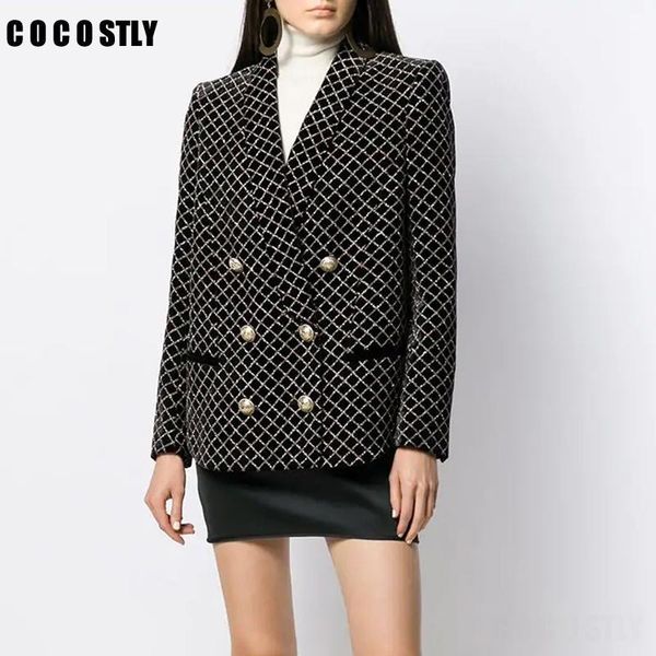 women's suits & blazers ladies fashionable work wear jacket elegant double breasted plaid black women and jackets velvet blazer1, White;black
women's suits & blazers ladies fashionable work wear jacket elegant double breasted plaid black women and jackets velvet blazer1, White;black