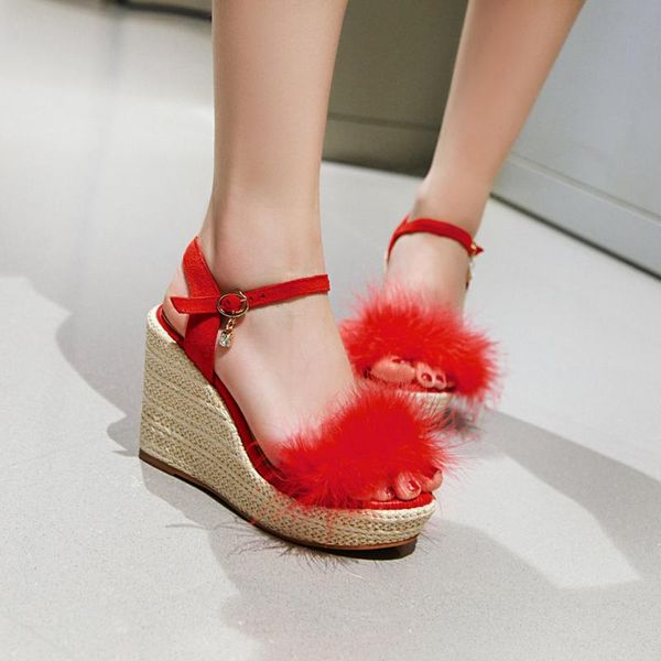 women's wedge shoes 2021 summer high heel platform sandals women crystal feather fur fish mouth wedges sandal large size 40-43, Black
women's wedge shoes 2021 summer high heel platform sandals women crystal feather fur fish mouth wedges sandal large size 40-43, Black