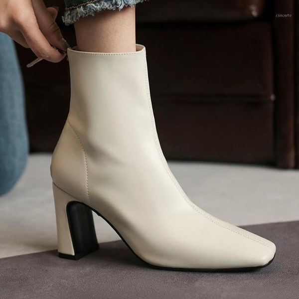 women genuine leather square heels ankle boots square head zip fall winter fashion zip dress black white booties 20201
women genuine leather square heels ankle boots square head zip fall winter fashion zip dress black white booties 20201