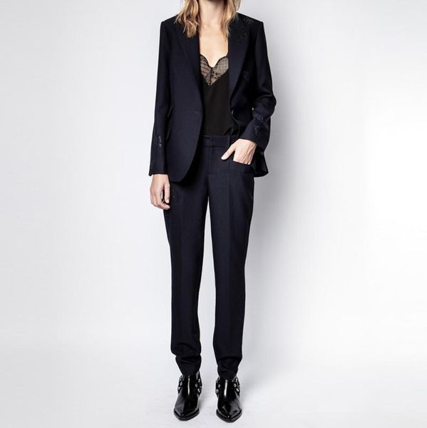 women's two piece pants leaf rhinestones women suit wool blend simple casual long sleeve blazer + trousers, White
women's two piece pants leaf rhinestones women suit wool blend simple casual long sleeve blazer + trousers, White