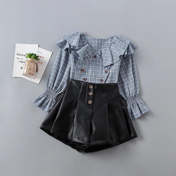 clothing sets 2pcs kid girls outfit set plaid long sleeve ruffled shirt pu leather pleated skirt outfits 1-6years, White
clothing sets 2pcs kid girls outfit set plaid long sleeve ruffled shirt pu leather pleated skirt outfits 1-6years, White