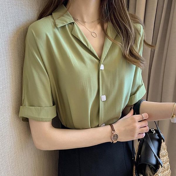 women's blouses & shirts women chiffon shirt short sleeve 2021 summer fashion casual loose female solid blouse offfice lady, White 
women's blouses & shirts women chiffon shirt short sleeve 2021 summer fashion casual loose female solid blouse offfice lady, White