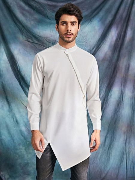 men oblique button asymmetrical hem shirt b4fr#, White;black
men oblique button asymmetrical hem shirt b4fr#, White;black