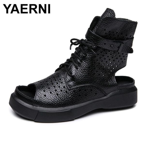 yaerni 2020 fashion ladies sandals hollow out gladiator sandals women flats open toe genuine leather summer cool boots, Black 
yaerni 2020 fashion ladies sandals hollow out gladiator sandals women flats open toe genuine leather summer cool boots, Black