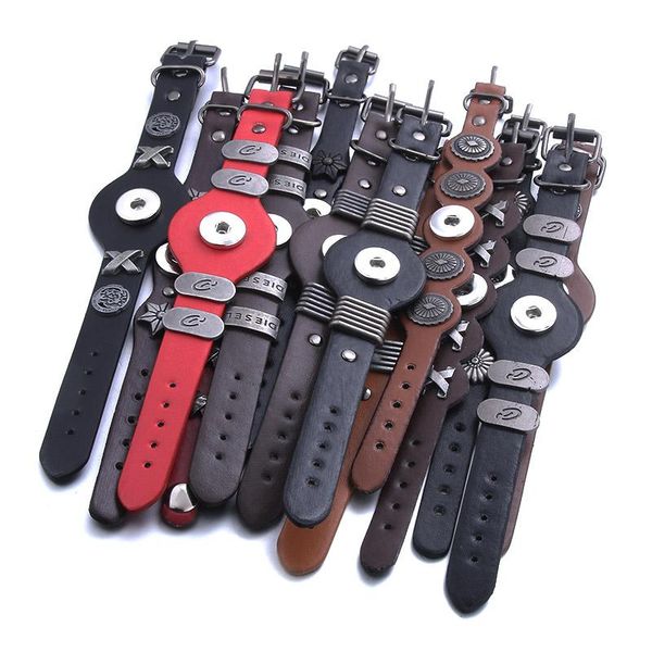 10pcs Leather Snap Button Bracelet Watches Fit 18mm Snap Buttons Jewelry Simple Leather Snap Bracelet For Women Men Jewelry Q Sqcyqa