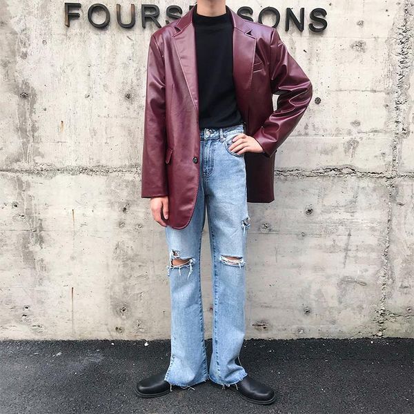 men vintage streetwear loose casual leather suit jacket blazer male faux fur jacket outerwear coat1, White;black
men vintage streetwear loose casual leather suit jacket blazer male faux fur jacket outerwear coat1, White;black