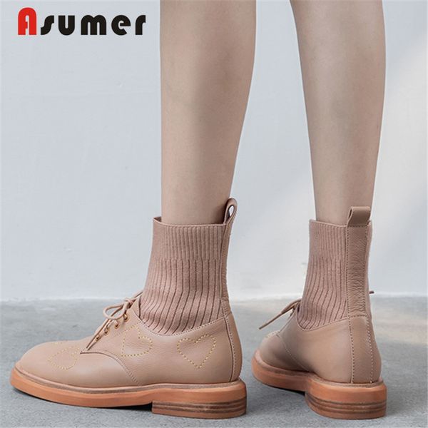asumer 2020 new genuine leather shoes women's boots lace up socks boots fashion autumn winter ankle boots 1026, Black
asumer 2020 new genuine leather shoes women's boots lace up socks boots fashion autumn winter ankle boots 1026, Black