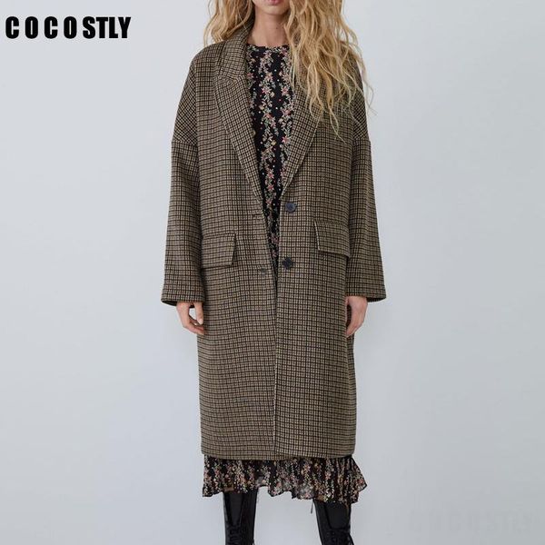 women's wool & blends winter coat women houndstooth loose woolen vintage long sleeve pockets back vents female outerwear chic, Black
women's wool & blends winter coat women houndstooth loose woolen vintage long sleeve pockets back vents female outerwear chic, Black
