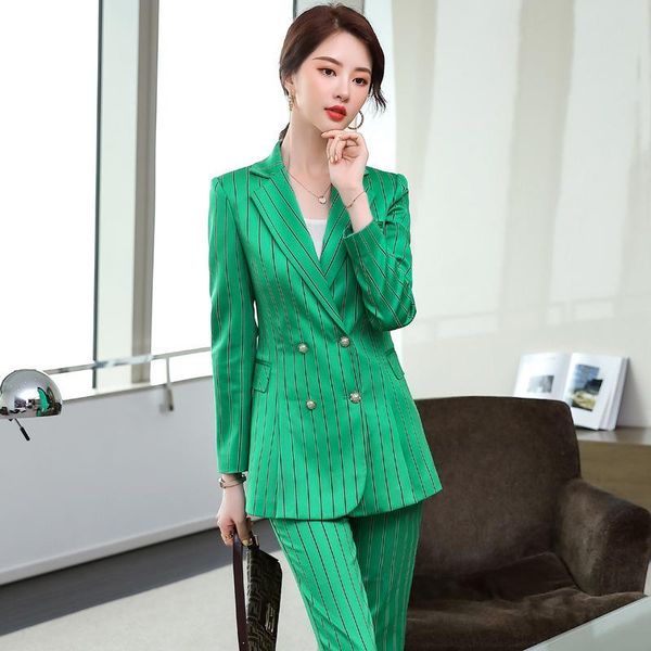 women's two piece pants izicfly autumn winter style striped green woman suits with pant office ladies elegant business long blazer set, White
women's two piece pants izicfly autumn winter style striped green woman suits with pant office ladies elegant business long blazer set, White