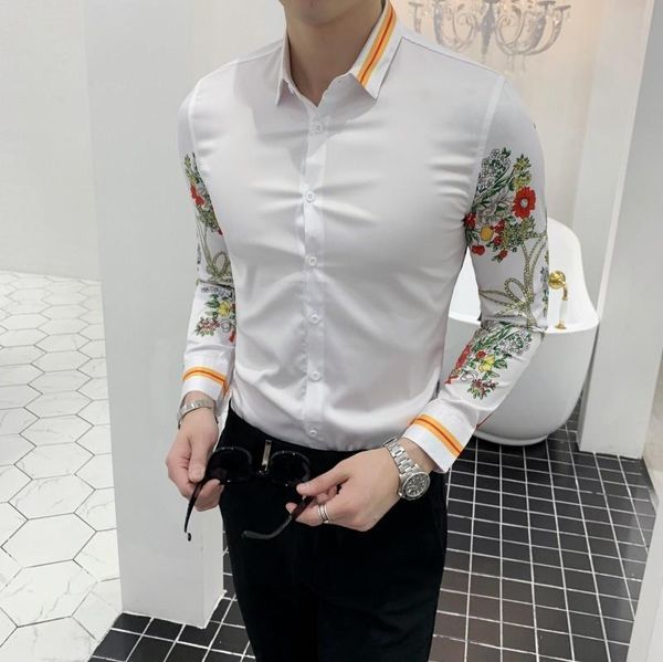 men's dress shirts 2021 spring summer print shirt men brand slim fit casual mens tuxedo long sleeve night club prom clothes, White;black
men's dress shirts 2021 spring summer print shirt men brand slim fit casual mens tuxedo long sleeve night club prom clothes, White;black