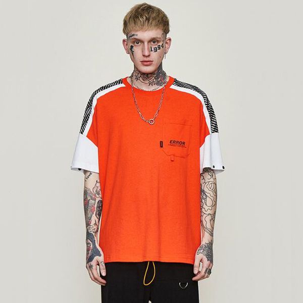 men colour block oversize t-shirt summer high street loose style hip hop kg-609, White;black
men colour block oversize t-shirt summer high street loose style hip hop kg-609, White;black