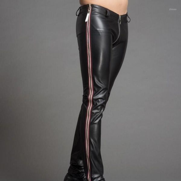 design skinny zipper low waist men pu leather pants clubwear punk style stripe dance party trousers stage show pant1, Black
design skinny zipper low waist men pu leather pants clubwear punk style stripe dance party trousers stage show pant1, Black