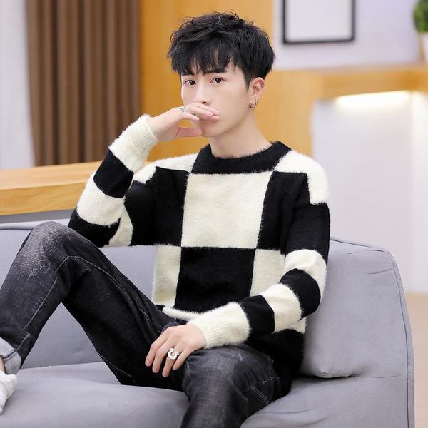 men's sweaters 2021 korean version of the -selling large plaid knitted sweater to keep warm and slim fashion clothing, White;black
men's sweaters 2021 korean version of the -selling large plaid knitted sweater to keep warm and slim fashion clothing, White;black