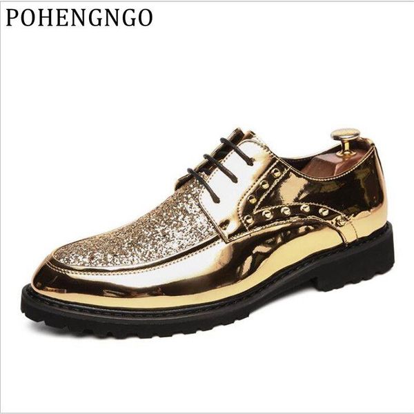 

new men fashion gold paillette leather shoes rivets men homecoming dress wedding party gentleman shoes sapato social masculino, Black