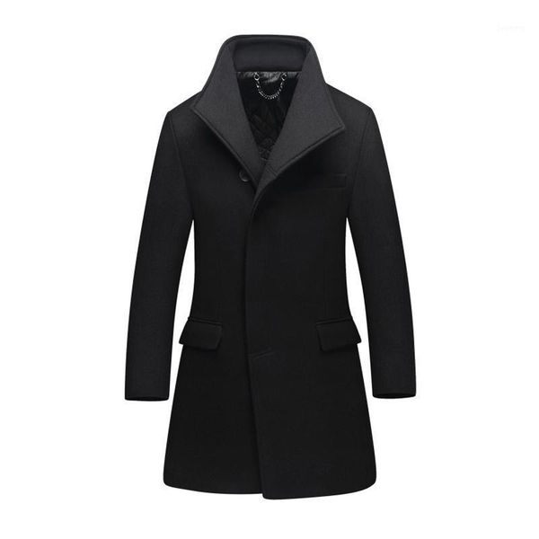 2020 winter new casual good quality long wool coat1, Black