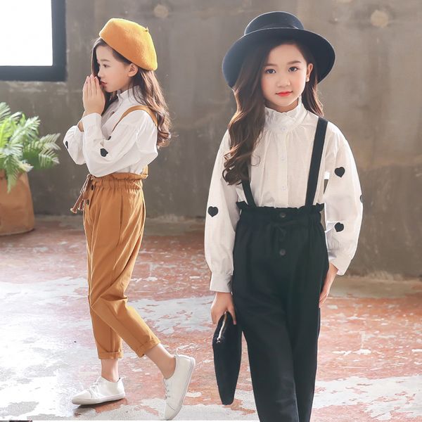 spring & autumn girls clothes sets casual long sleeve shirts + suspenders trousers 2pc kids outfits preppy style child clothing t200707, White
spring & autumn girls clothes sets casual long sleeve shirts + suspenders trousers 2pc kids outfits preppy style child clothing t200707, White