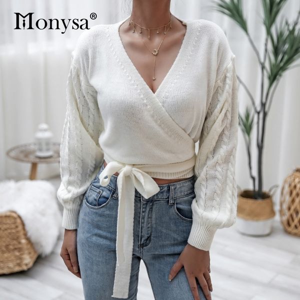 lantern long sleeve twist sweaters for women fall winter v neck lace up wrap knitted sweater ladies fashion casual sweater 201202, White;black
lantern long sleeve twist sweaters for women fall winter v neck lace up wrap knitted sweater ladies fashion casual sweater 201202, White;black