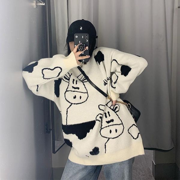 women's sweaters vintage casual loose lazy cow sweater female korean harajuku japanese kawaii cute ulzzang clothing for women, White;black
women's sweaters vintage casual loose lazy cow sweater female korean harajuku japanese kawaii cute ulzzang clothing for women, White;black