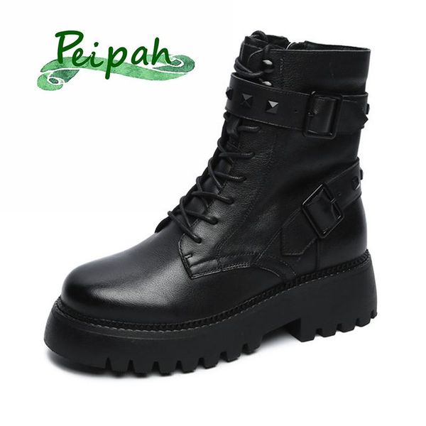 peipah women's martin boots platform genuine leather motorcycle boots for women rivet ankle shoes woman solid casual footwear, Black
peipah women's martin boots platform genuine leather motorcycle boots for women rivet ankle shoes woman solid casual footwear, Black