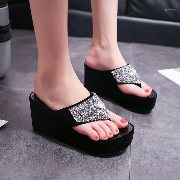 2020 summer slippers women's slippers korean-style split toe flip-flops platform crystal slanted heel fashion women's shoes1, Black
2020 summer slippers women's slippers korean-style split toe flip-flops platform crystal slanted heel fashion women's shoes1, Black