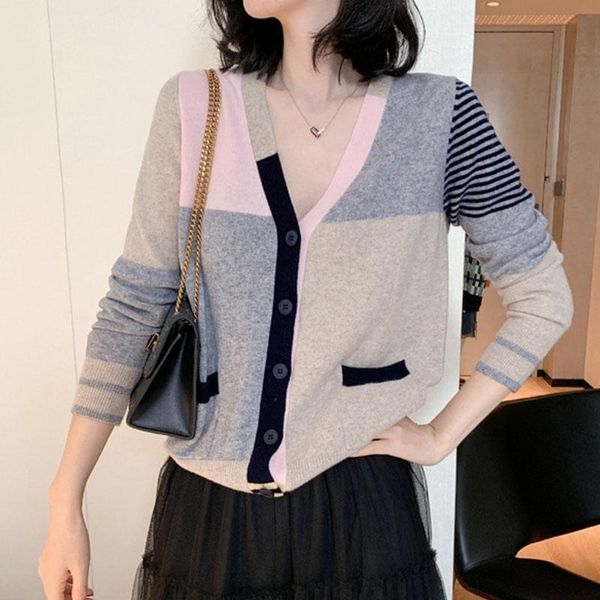 korean style autumn patchwoar sweater for women knitted single breasted cardigan long sleeve v neck slim casual female outwear, White
korean style autumn patchwoar sweater for women knitted single breasted cardigan long sleeve v neck slim casual female outwear, White