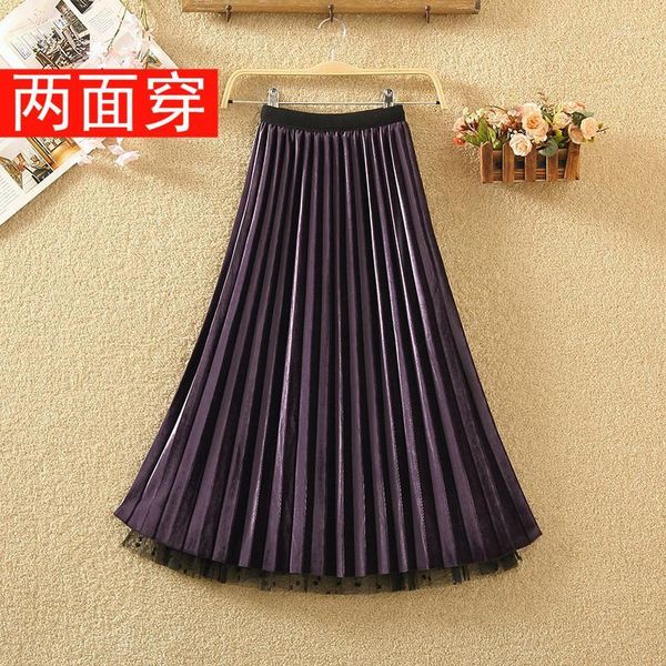 and winter new double side gold velvet mesh skirt women's medium length velvet skirt pleated polka dot yarn1, Black
and winter new double side gold velvet mesh skirt women's medium length velvet skirt pleated polka dot yarn1, Black