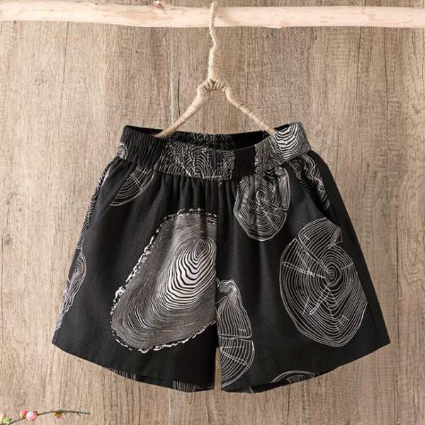 2021 women's casual elastic waist cotton linen loose streetwear vintage printed pocket boho shorts homewear, White;black
2021 women's casual elastic waist cotton linen loose streetwear vintage printed pocket boho shorts homewear, White;black