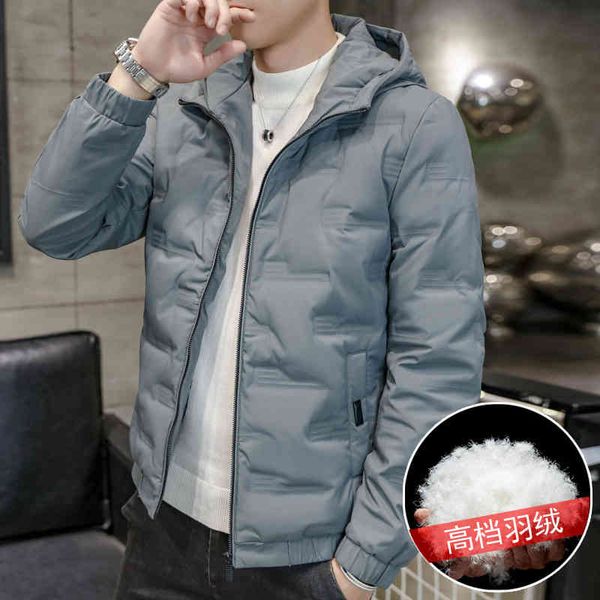 Winter 2020 new men's fashion trend short slim hooded et white duck down, Black