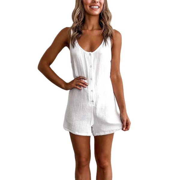 women playsuits summer sleeveless v neck button vest style jumpsuit rompers short playsuit, Black;white 
women playsuits summer sleeveless v neck button vest style jumpsuit rompers short playsuit, Black;white