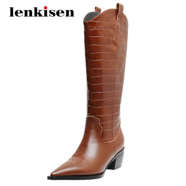lenkisen equestrian boots genuine leather european design stone pattern pointed toe thick high heel slip on knee-high boots l811, Black
lenkisen equestrian boots genuine leather european design stone pattern pointed toe thick high heel slip on knee-high boots l811, Black