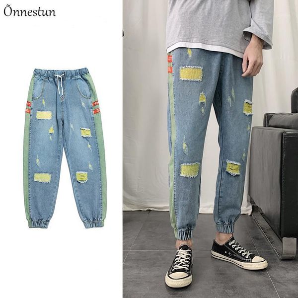 onnestun men jeans holes elastic waist men pants hip hop print denim trousers man hip hop streetwear patchwork jeans for1, Blue
onnestun men jeans holes elastic waist men pants hip hop print denim trousers man hip hop streetwear patchwork jeans for1, Blue