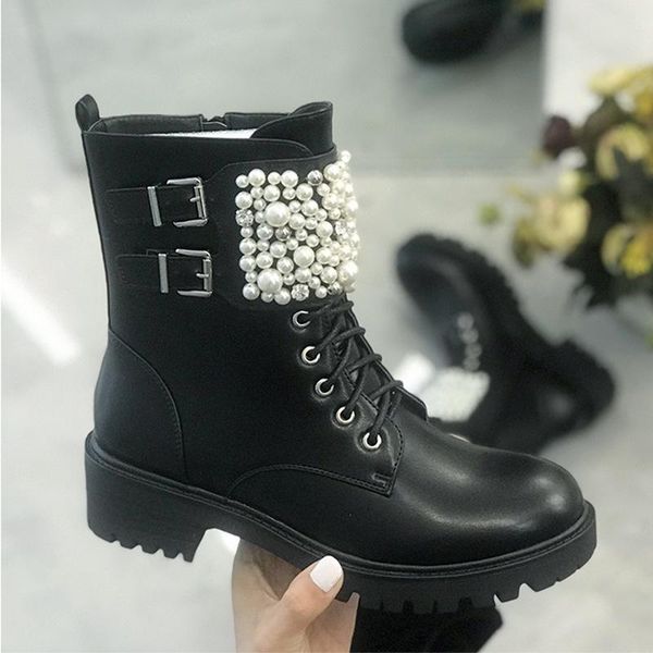2020 new autumn and winter roman pearl lace-up women's boots handmade beaded flat women's shoes plus size women boots, Black
2020 new autumn and winter roman pearl lace-up women's boots handmade beaded flat women's shoes plus size women boots, Black
