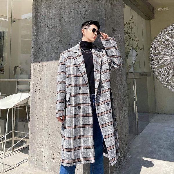 men's wool & blends men autumn winter double breasted belt casual loose plaid long trench coat overcoat male women streetwear jacket ou, Black
men's wool & blends men autumn winter double breasted belt casual loose plaid long trench coat overcoat male women streetwear jacket ou, Black