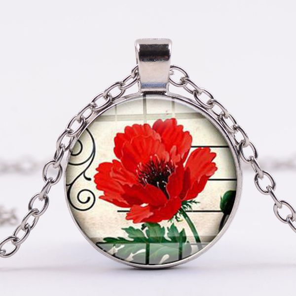 red beautiful flower chain necklace field of flowers art natural pendant glass cabochon necklace women charm jewelry, Silver
red beautiful flower chain necklace field of flowers art natural pendant glass cabochon necklace women charm jewelry, Silver