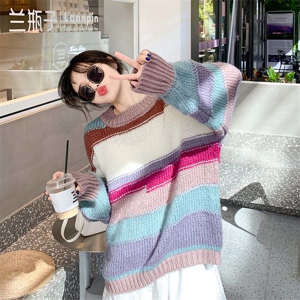 2021 new round turtleneck high-street colored stripe sweater, big size women's sweater y5lg, White;black
2021 new round turtleneck high-street colored stripe sweater, big size women's sweater y5lg, White;black