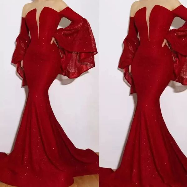 dark red prom dresses sheer neck sparkly sequins long poet sleeves floor length mermaid custom made evening party gowns formal occasion wear, Black
dark red prom dresses sheer neck sparkly sequins long poet sleeves floor length mermaid custom made evening party gowns formal occasion wear, Black