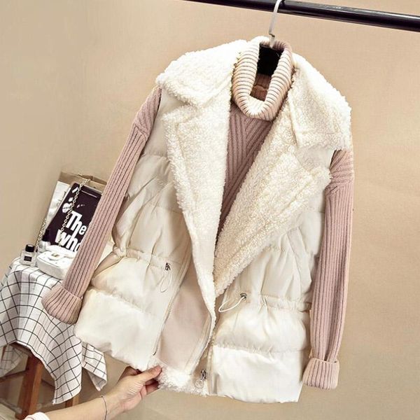 women's vests 2021 autumn winter warm lambs wool stitching vest jacket women leisure loose thick down cotton cc983, Black;white
women's vests 2021 autumn winter warm lambs wool stitching vest jacket women leisure loose thick down cotton cc983, Black;white