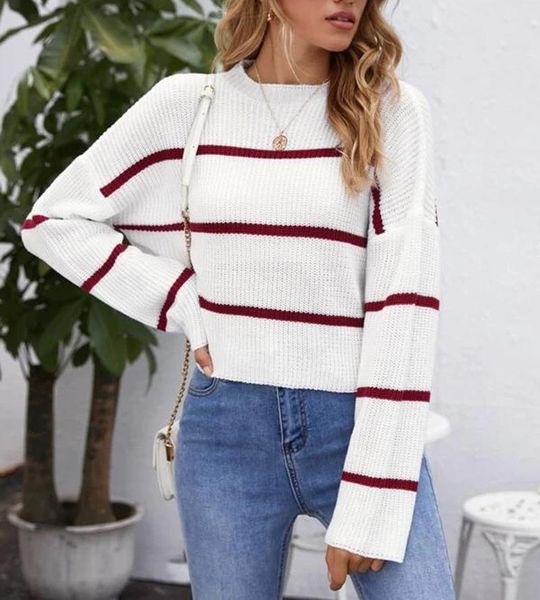 women pullover sweater knitted basic o neck striped long sleeves autumn winter fashion casual warm soft, White;black
women pullover sweater knitted basic o neck striped long sleeves autumn winter fashion casual warm soft, White;black