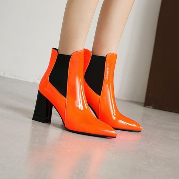 us4-13 womens pointy toe ankle boots patent leather block high heel warm winter fleece liner shoes candy colors plus size, Black
us4-13 womens pointy toe ankle boots patent leather block high heel warm winter fleece liner shoes candy colors plus size, Black