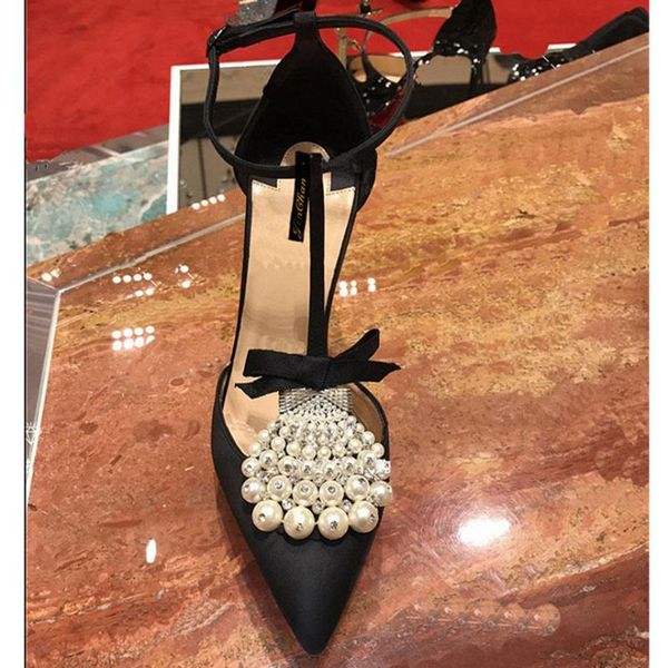 sandals elegant pearl wedding shoes woman crystal high heels pointed toe thin butterfly-knot stiletto ankle strap, Black
sandals elegant pearl wedding shoes woman crystal high heels pointed toe thin butterfly-knot stiletto ankle strap, Black